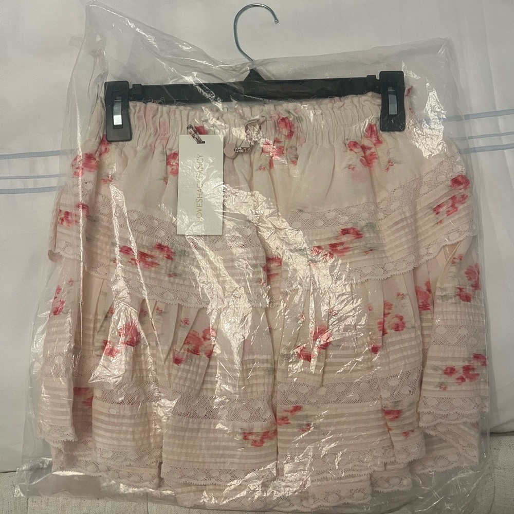 LoveShackFancy Cream Pink Bubble Mini Skirt